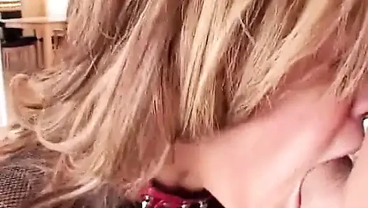 Young blonde in fishnets gets her ass pumped doggy style