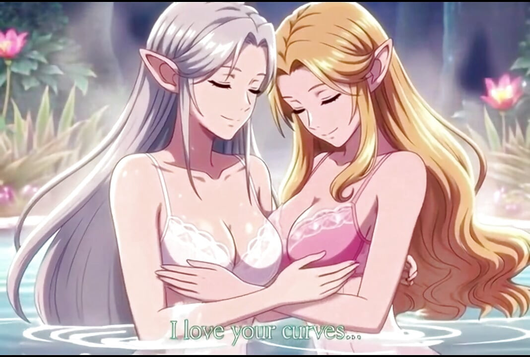 Two beautiful lesbian elves share an intimate night in a magical hot springs
