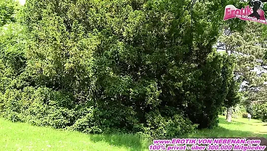 German chubby amateur sucks man cock in the park after flirting