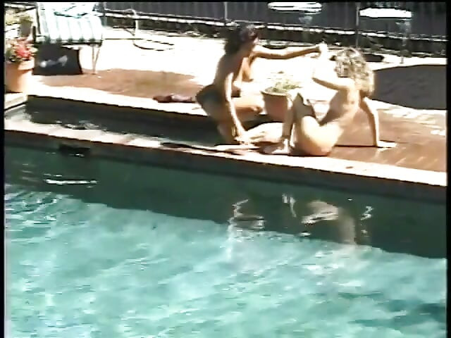 Hot ass babes by pool gets fucked while licking pussy