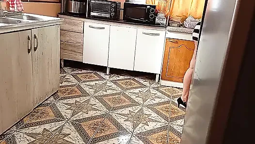 College guy sneaks in and pounds his stepmom's huge ass on the kitchen table
