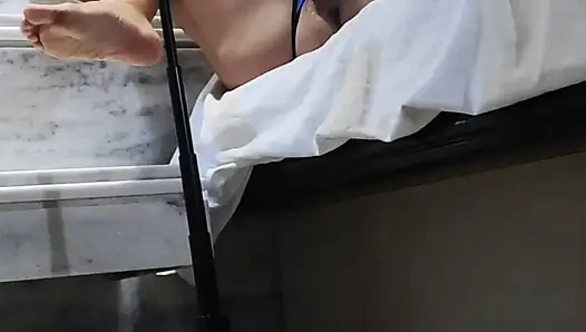 I masturbate during a hot video call with my stepson and insert a 22cm black dildo into my pussy.