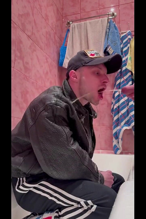 Scally Chav Guy in Leather and Sport Gear Get Pissing