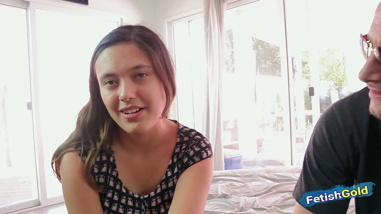 Brunette teen gets her tight pussy hammered by a tattooed guy into her first porn scene