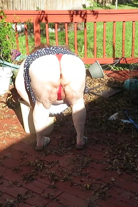 Playing in my garden showing off my tits belly ass, legs and fat pussy flashing you while cleaning up my leaves! red lace thong!