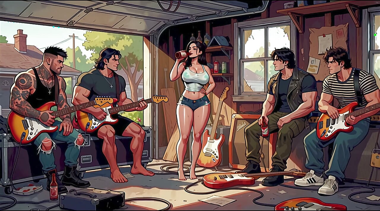 Slut Vocalist Fucked by Band Members in Garage Gangbang (AI Generated)