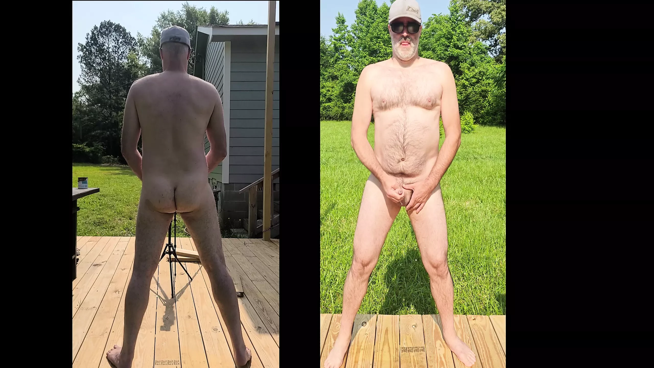 Nude Jon Scarecrow having a quick wank in the sunshine
