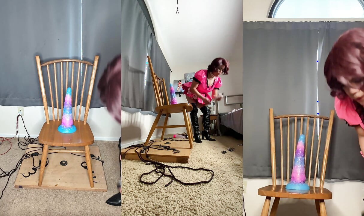 Sissy Maid Candy Playing with Her Huge Dildos Again!