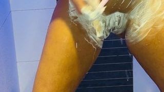 Shaving pussy in the shower