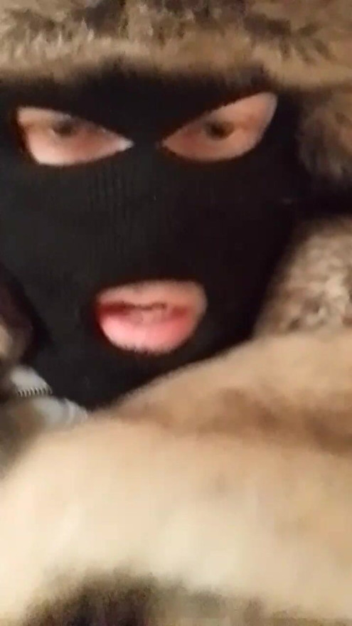 Wanking in fur and masked