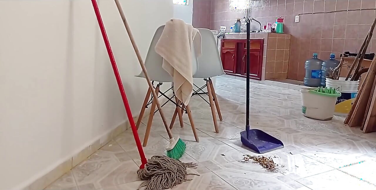La femme qui nettoie la maison
