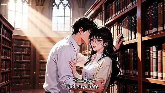 Gap Moe brille schöne frau, der private lernsitzung in der bibliothek. Super versuchung. Episode 3. KI-generiert
