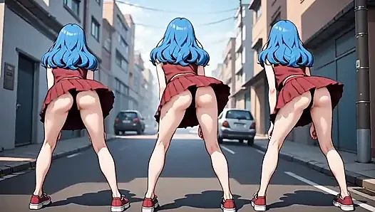 Blue haired girls dancing