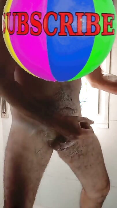 Handsome Mature Chubby with Big Fat Cock Shaving My Cock and Eggs in the Shower in Close-up