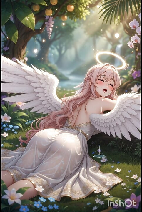 Hentai -ängel med stora bröst onanerar