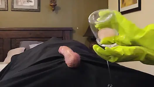 Super CLOSE UP Latex Gloves and Hot Oil POV Edging Penis Massage with HUGE CUM SHOT