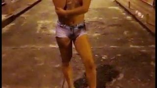 TS Angelique - nude in the night and in the street