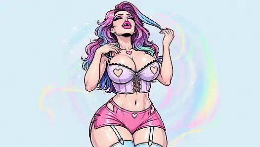 Sexy Long Colorful Hair Women Animation