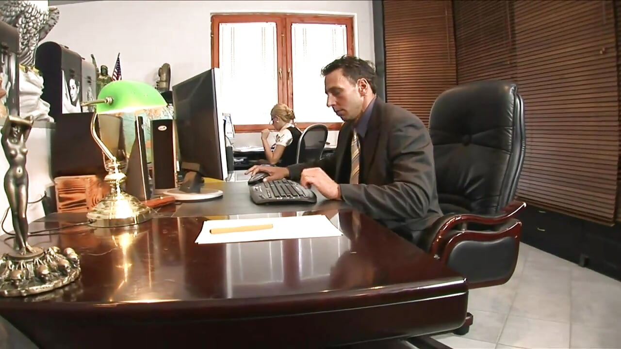 Very hot secretary in black stockings and high heels knows how to please her boss