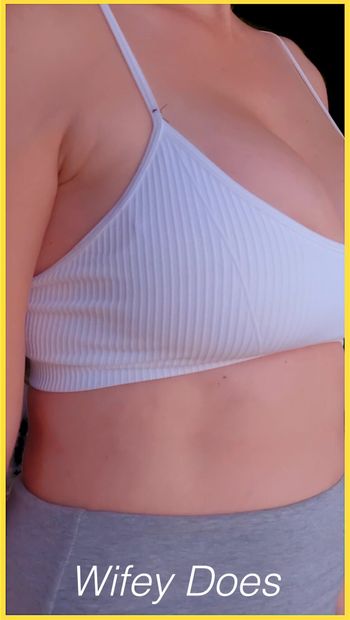 Wifeys tits look amazing in this white sports bra.
