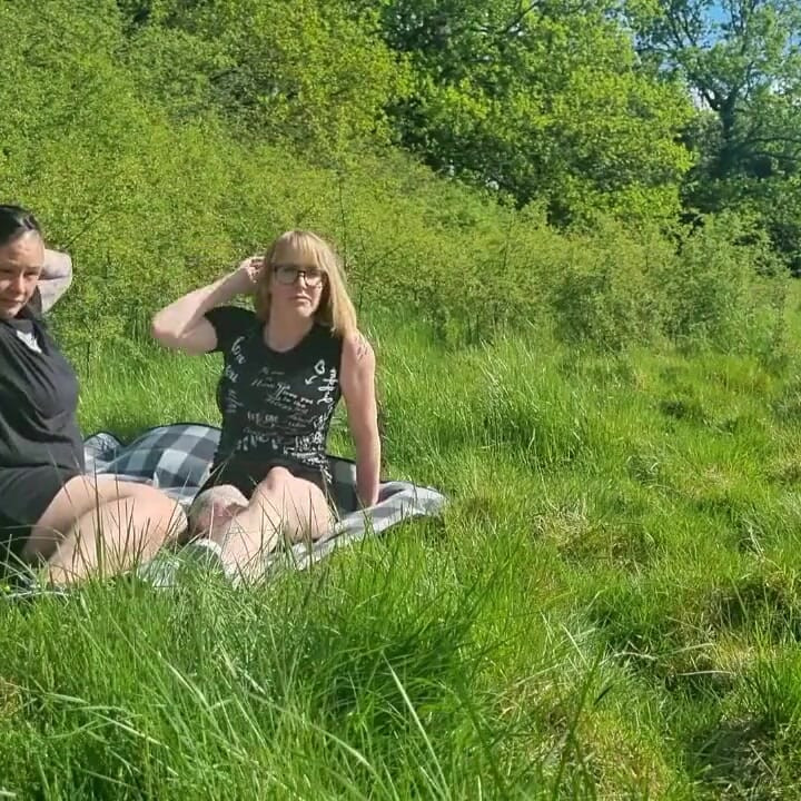 Lesbian couple films themselves in the nature