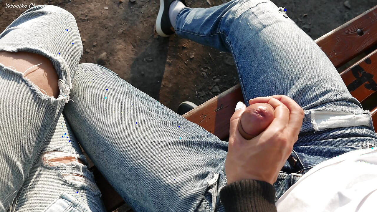 Girl Was Surprised to See Guy Jerking off Dick in the Park and Help Him Cum