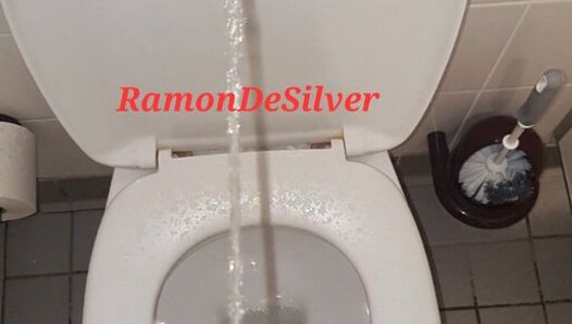Master Ramon pisses on the toilet dominantly, dirty horny, golden champagne for the slaves