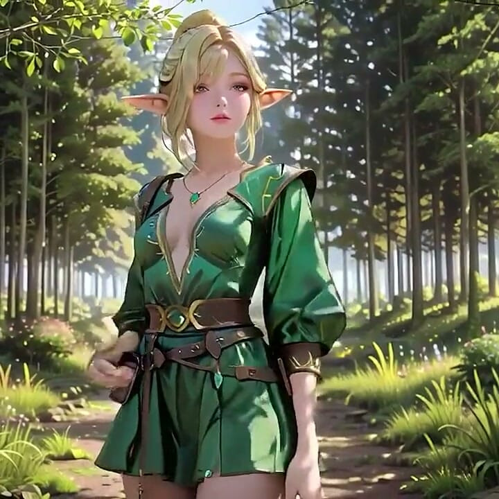 森林精靈女王！跪在斑駁陽光下，指尖輕撫法杖，私處已濕潤。