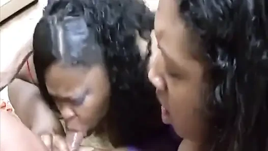 Huge black body  threesome cock sucking