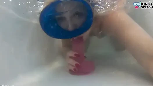 Suction Cup Dildo BJ in Latex Swimsuit & Dive Mask
