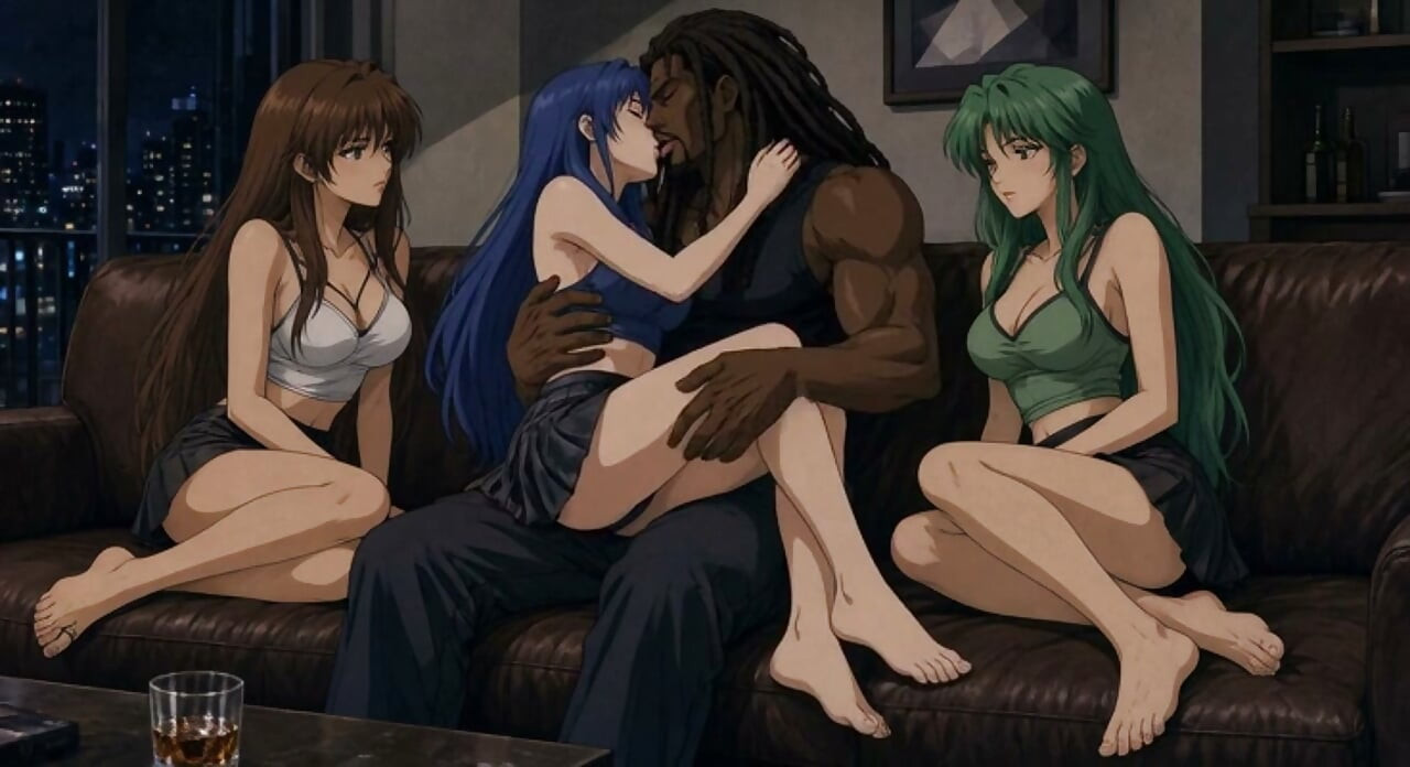 Interracial Küssen und unterwürfiger Cuckold Anime (AI Arts)