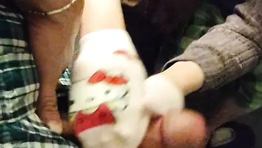 Seksi pembe hello kitty çorapla muamele ve çorapla mastürbasyon