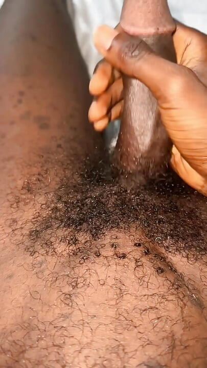 Teen with big black cock jerks off and cums