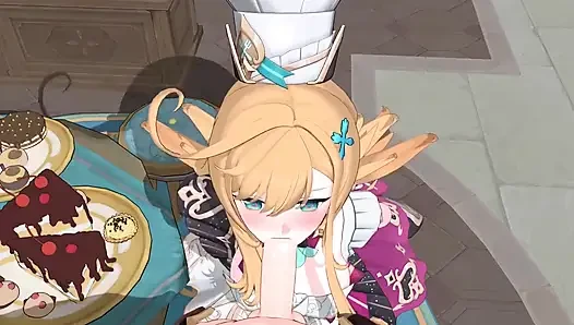 Genshin Impact- Escoffier'in tatlı pastası ve şehvetli seks - 3d hentai animasyon