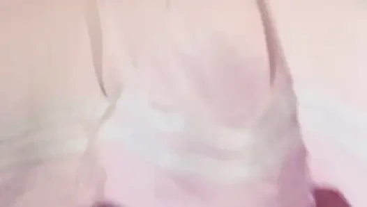 Thick BBW rides big realistic dildo in a pink babygirl cheer dress