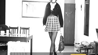 Short Striptease. Short Skirt.