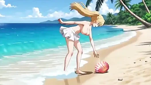 Sandy si cewek hot rambut pirang di pantai lagi asik nyepong dan ngentot kontol ai generated