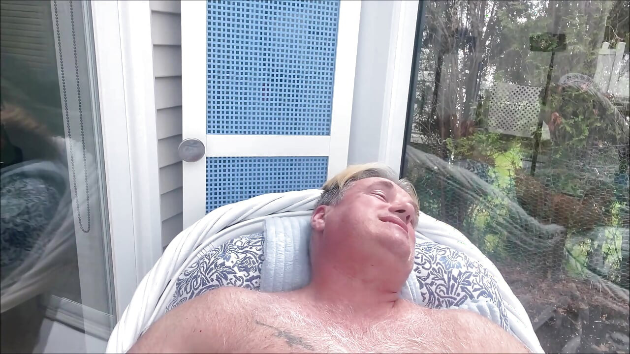 Hunk Stepdaddy Bear Naked Sunbathing in the Veranda 6