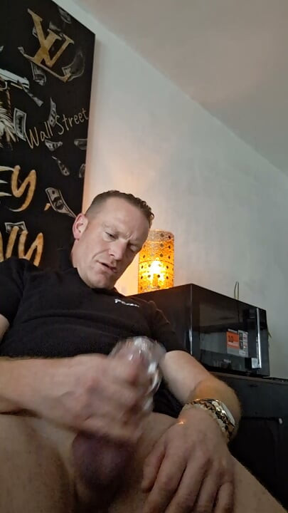 Boy strokes and cum with his new toy