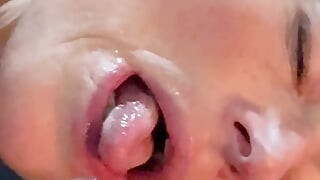 Bonemaiden worships cock and gets fingered, happily takes cum on face