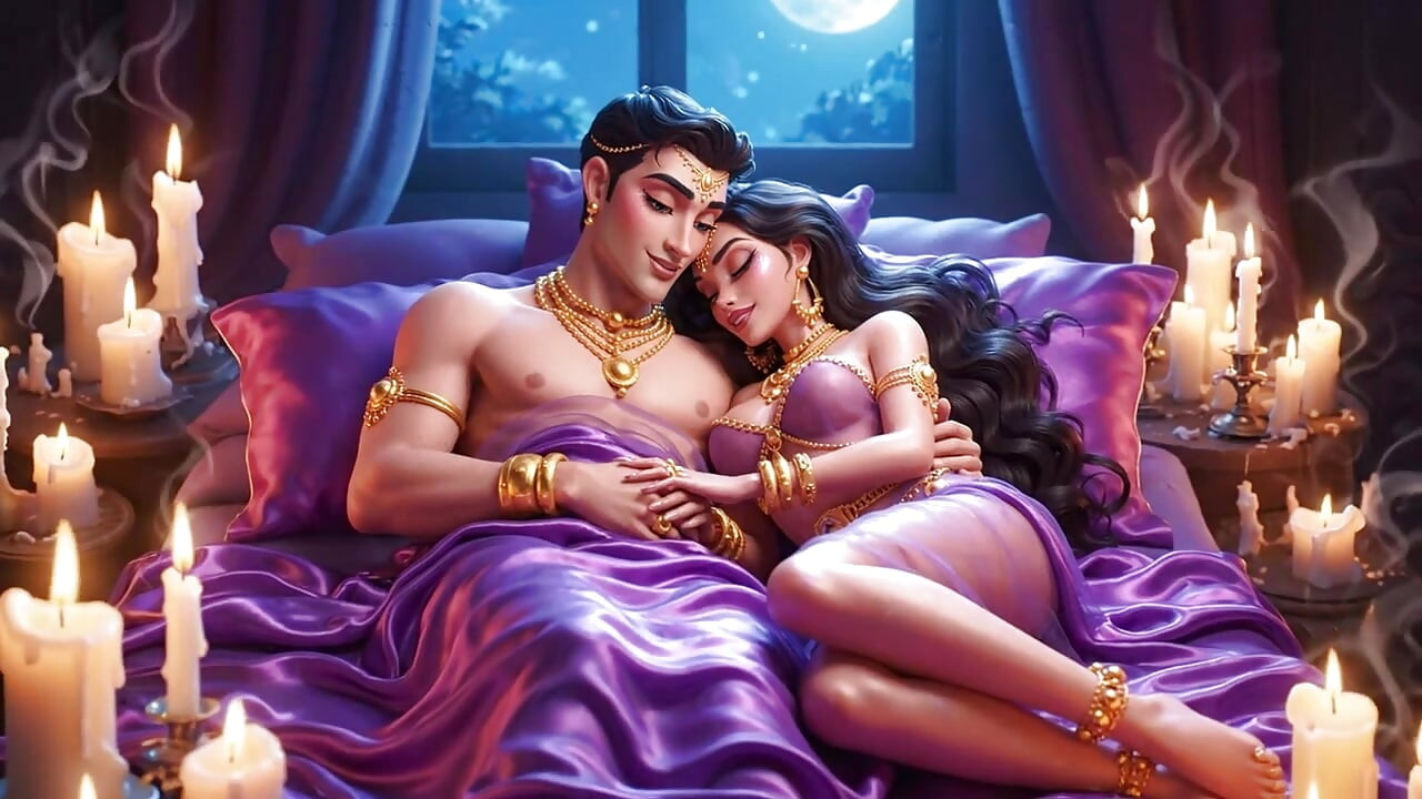 Royal Cartoon Couple Hot Night Passion Samling - Gullsmykker Animert Sensuell Romantikk