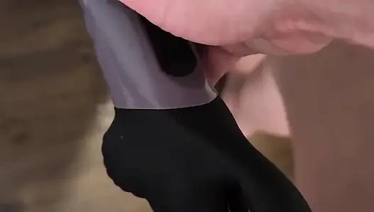 Hot milf fucks her adult toy dildo against a wall and floor with the help of a stranger as she's dripping wet