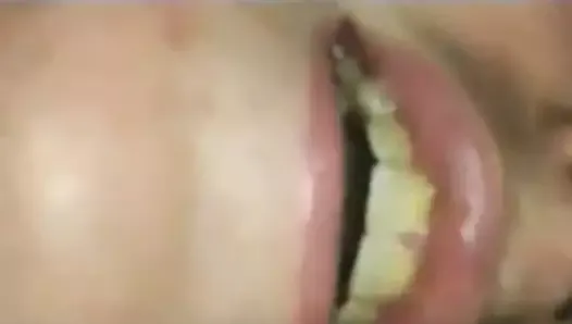 Cum filling mouth close up gargle with slow motion replay