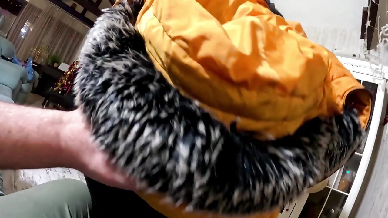 Shiny Yellow Downjacket BJ - Pussy Rules Shirt and Double Cum on My Clothes