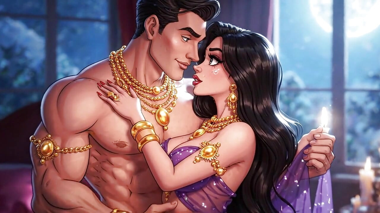Erotic Cartoon Couple - Passionate Kissing & Romantic Foreplay in Candlelight
