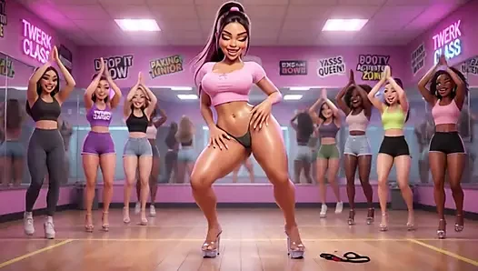 Kelas twerking sensual dengan instruktur yang menggairahkan pindah ke siswa yang antusias (AI dihasilkan)