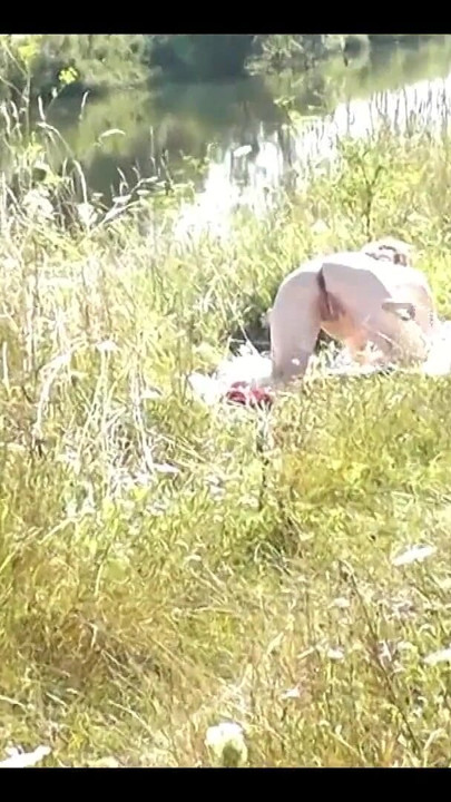 Wild beach Random guy passing by saw naked woman sexy mature Milf sunbathing on river bank Doggystyle Doggy style Butt Ass Pussy | Clip 1
