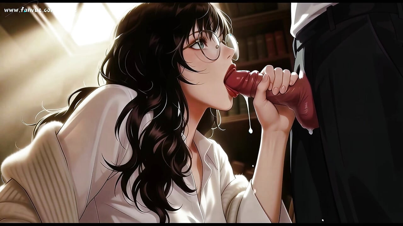glasses beautiful woman , the private study session in the library.Super temptation. AI generated
