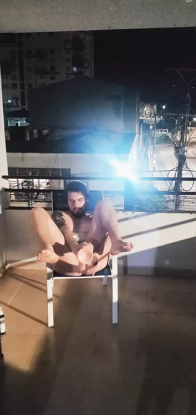 Riding Dildo in the Balcony