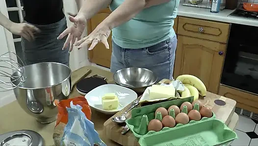 Lesben, nacktes schmutziges kochen